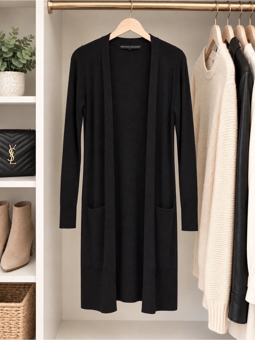White House Black Market - Black Open-Front Long Cardigan Sweater